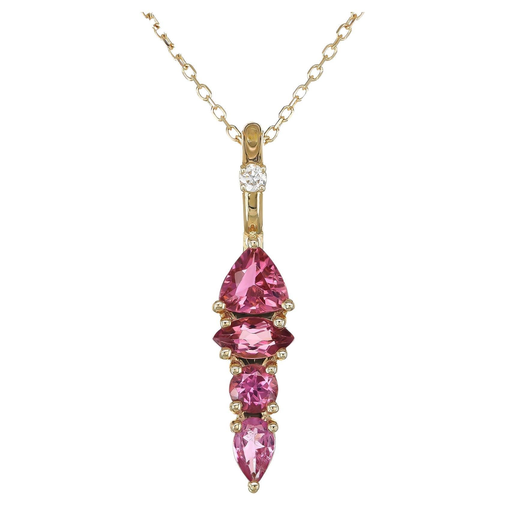 Colgante de oro amarillo de 14 quilates con diamantes y piedras naturales de turmalina rosa de 0,96 quilates