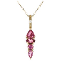 Colgante de oro amarillo de 14 quilates con diamantes y piedras naturales de turmalina rosa de 0,96 quilates