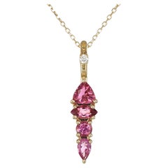 Pendentif en or jaune 14 carats serti de diamants et de tourmaline rose de 0,96 carat