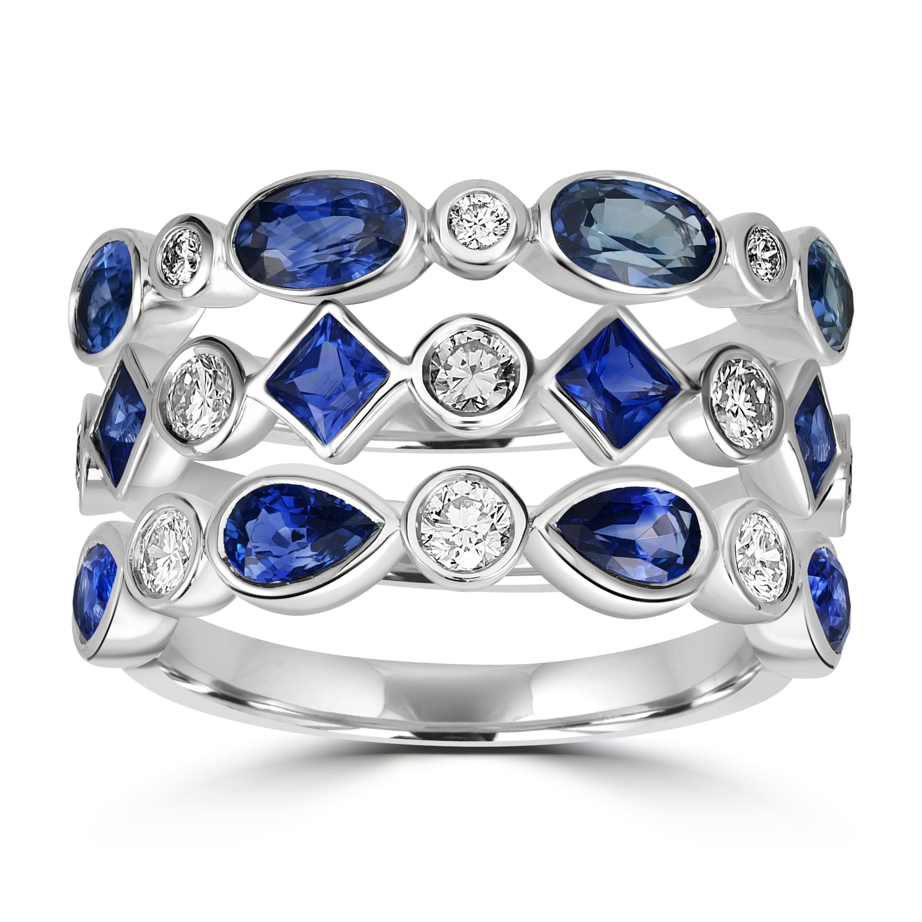 Modern 0.96 Carats Princess Cut Sapphire Half Eternity Bezel Ring Band with Diamonds For Sale