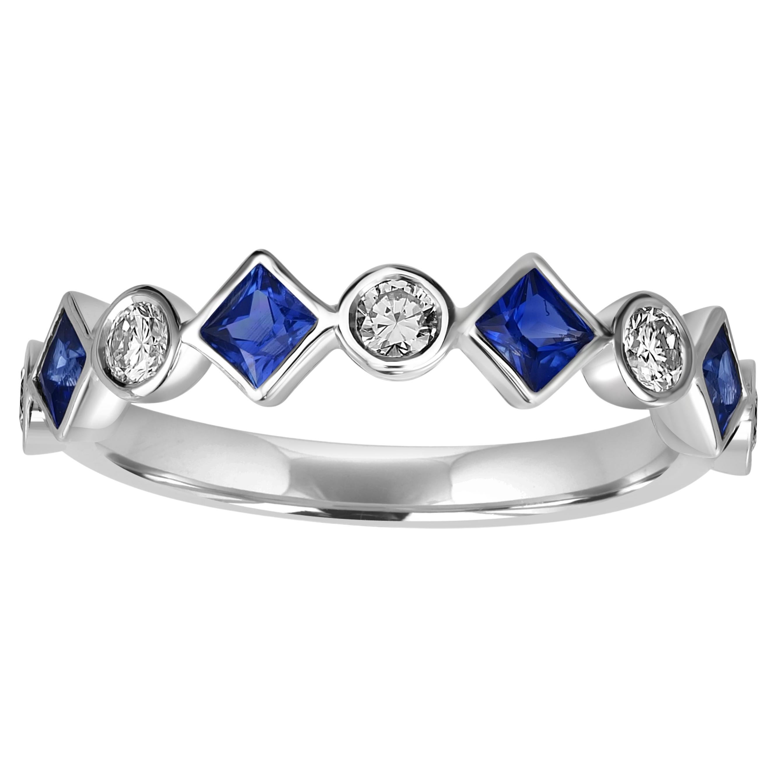 0.96 Carats Princess Cut Sapphire Half Eternity Bezel Ring Band with Diamonds For Sale