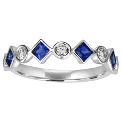 0.96 Carats Princesse Sapphire Half Eternity Bezel Ring Band with Diamonds