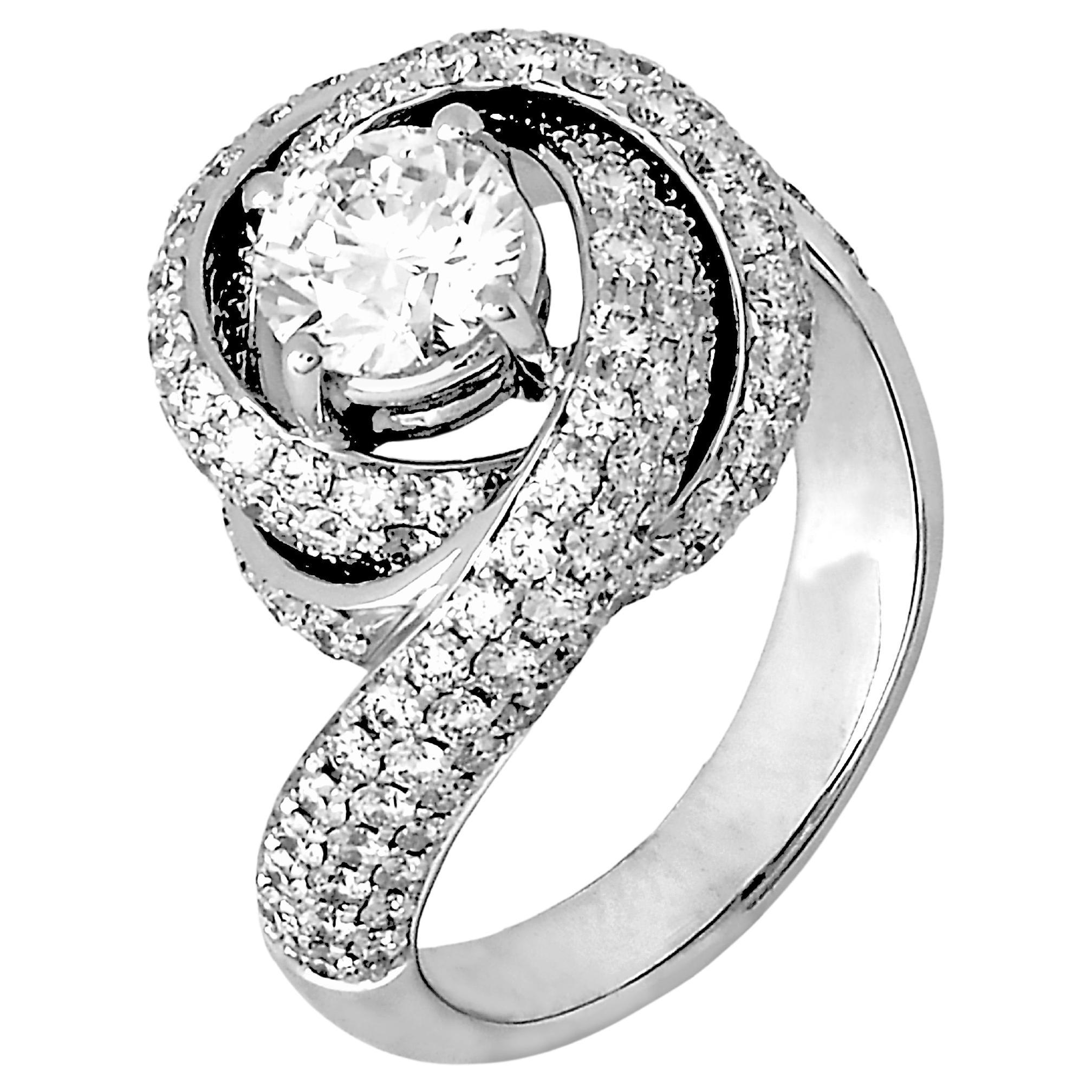 0.96 ct IGI Spiral Diamond Ring in 18k White Gold For Sale