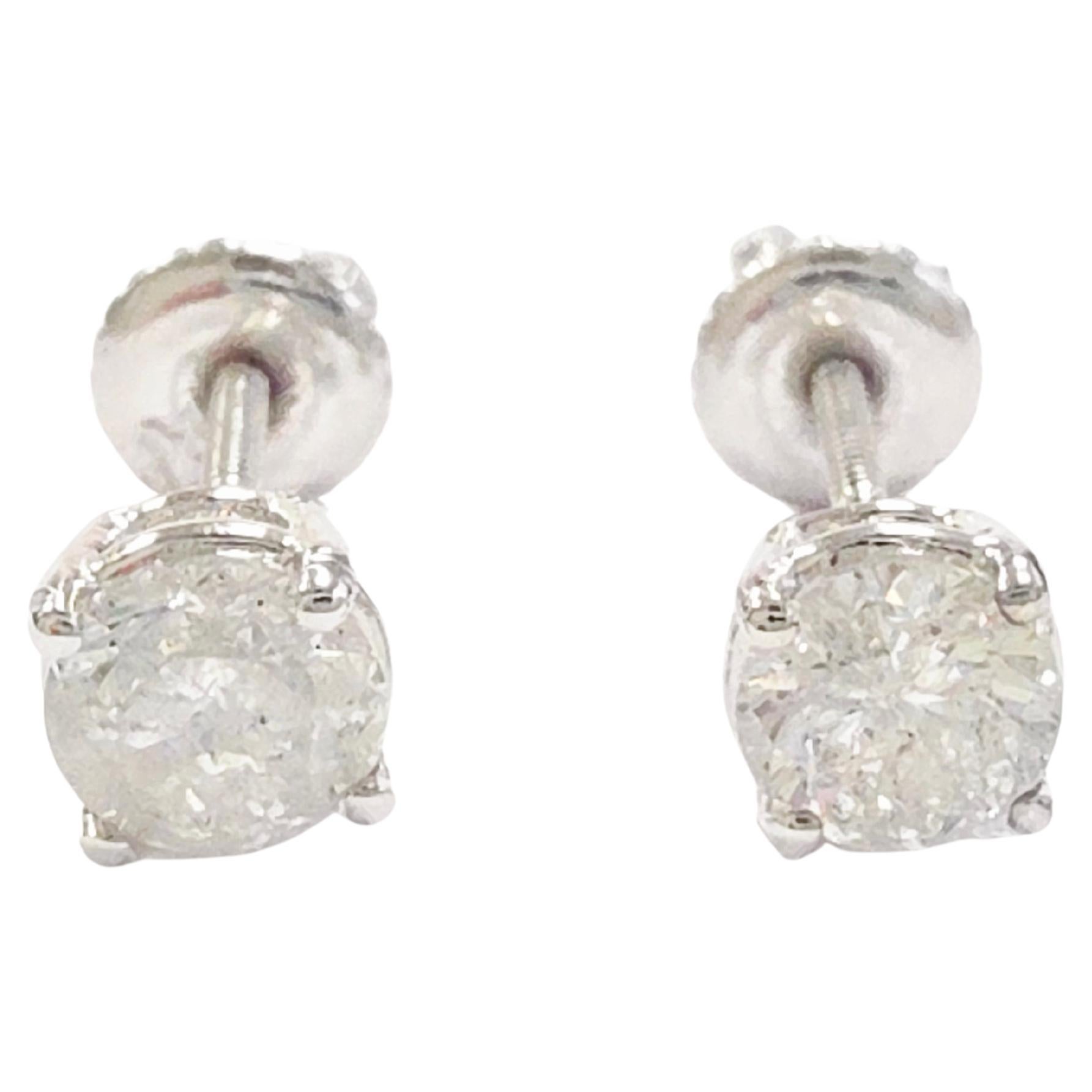 FACTORY-DIRECT PRICING, 0.96 ct Round Diamond Stud Earrings in 14K White Gold