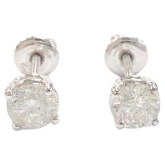 MARKDOWN, 0.96 ct Round Diamond Stud Earrings in 14K White Gold