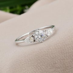0,96 ct SI Claridad HI Color Solitario Anillo Diamante Pera Redondo Oro Blanco 18 Kt