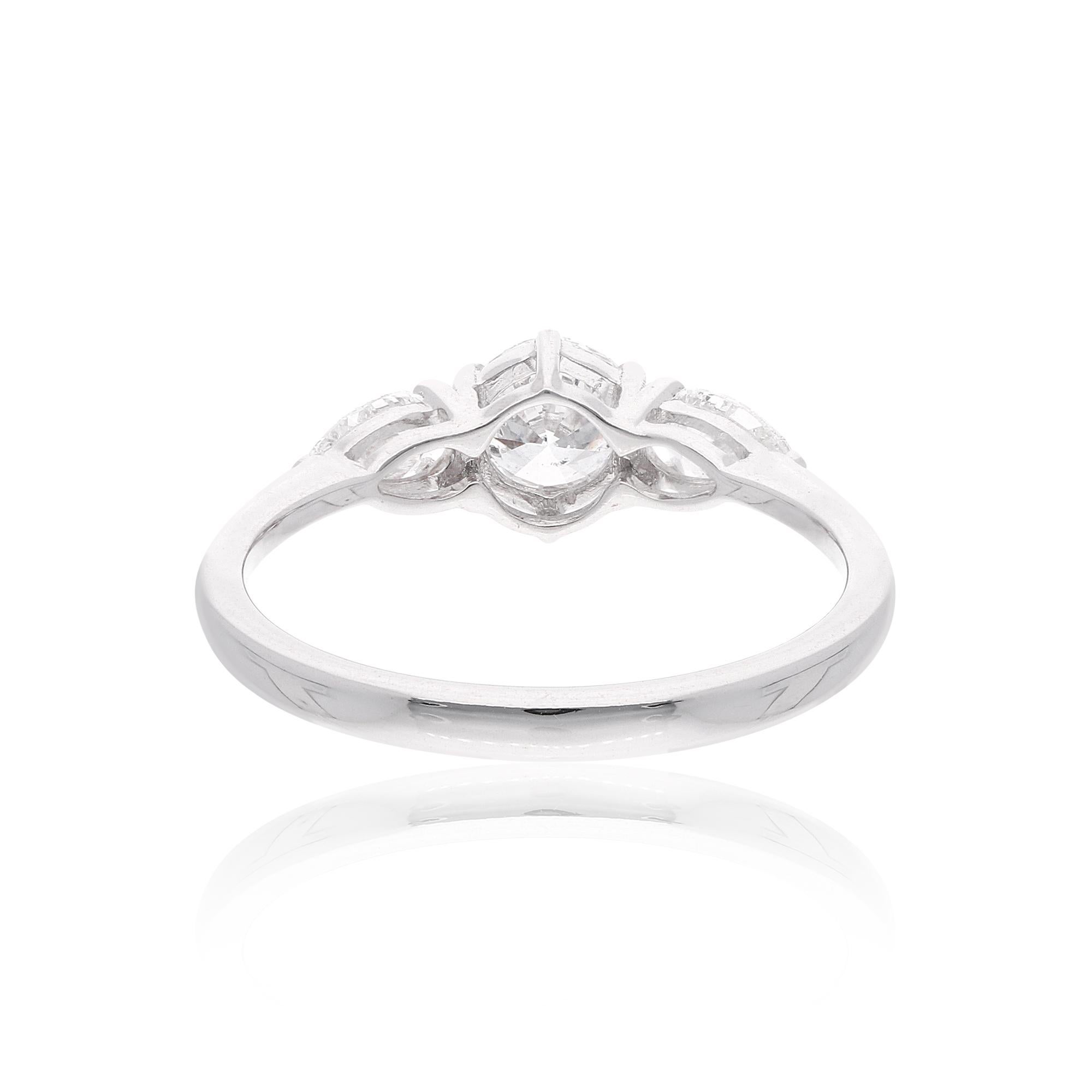 Modern 0.96 Ct SI Clarity HI Color Solitaire Round Pear Diamond Ring 18 Kt White Gold For Sale