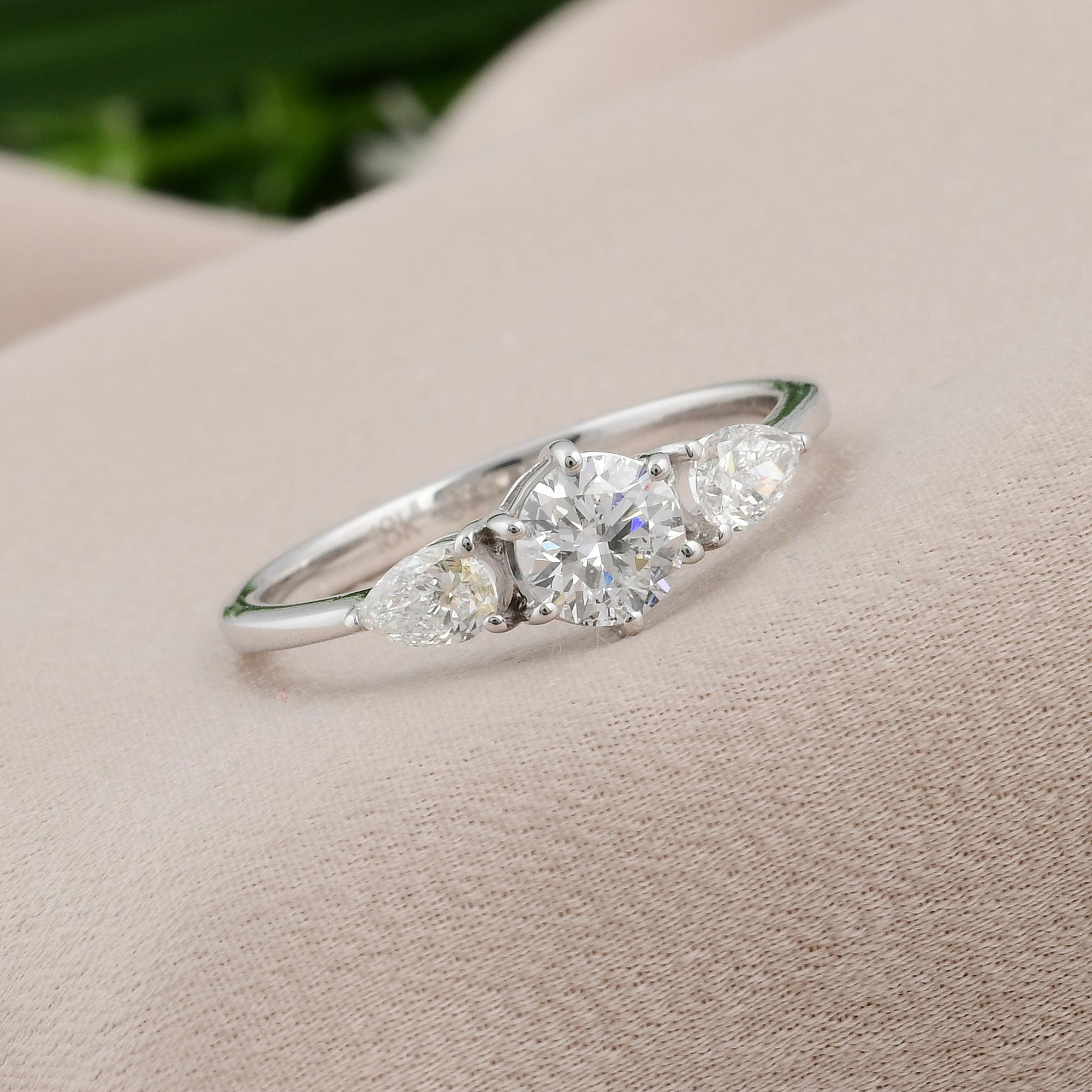 Pear Cut 0.96 Ct SI Clarity HI Color Solitaire Round Pear Diamond Ring 18 Kt White Gold For Sale