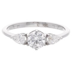 0.96 Ct SI Clarity HI Color Solitaire Round Pear Diamond Ring 18 Kt White Gold