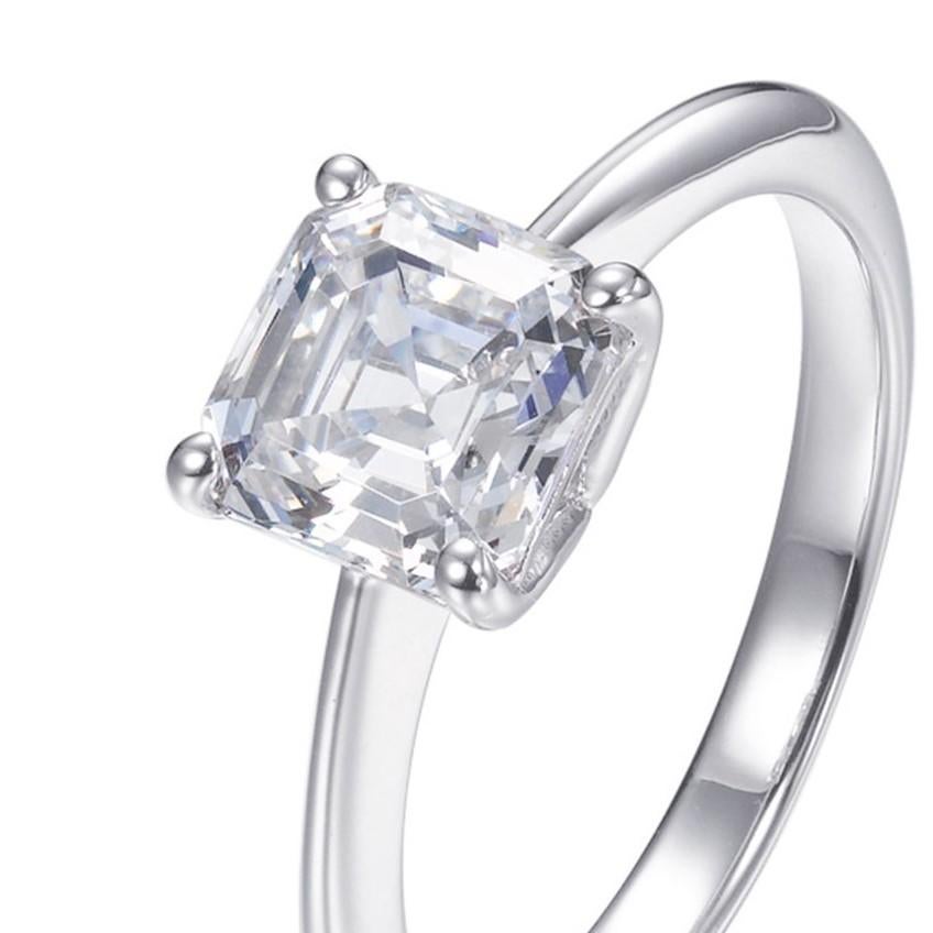 This classic design radiates a quiet, subtle sophistication.

Featuring a single 0.96ct Asscher cut, 4-claw set in sterling silver with a white high gloss rhodium finish.

Whether you're looking for a classic piece to add to your jewelry box, or