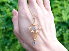 0,96 Karat Aquamarin und Perle 15K Gelbgold Jugendstil-Anhänger im Jugendstil