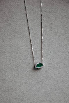 0.96Ct Marquise Shape Emerald And Diamonds Necklace