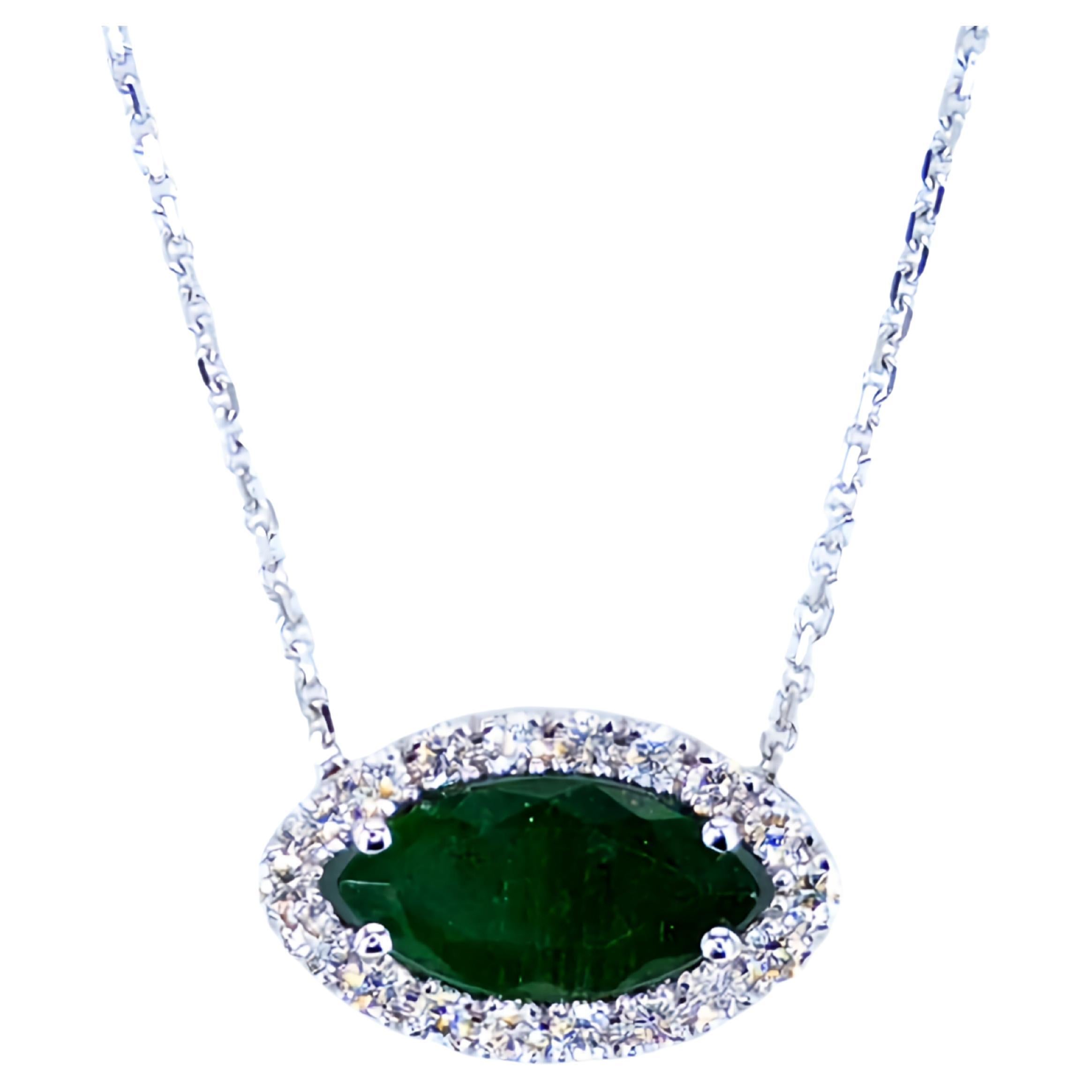 0.96Ct Marquise Shape Emerald And Diamonds Necklace