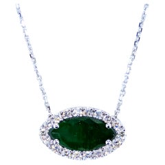 0.96Ct Marquise Shape Emerald And Diamonds Necklace