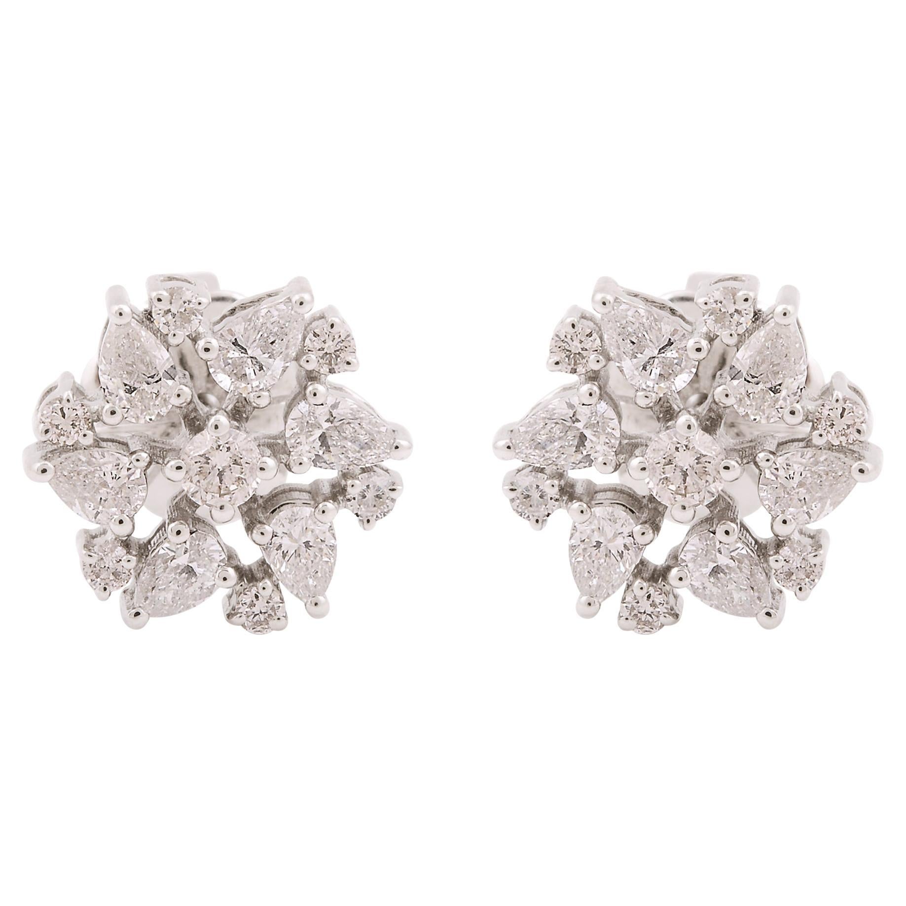 Orecchini con perno a forma di fiore con diamante naturale da 0,96 carati in oro bianco 14 carati