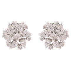 Orecchini con perno a forma di fiore con diamante naturale da 0,96 carati in oro bianco 14 carati