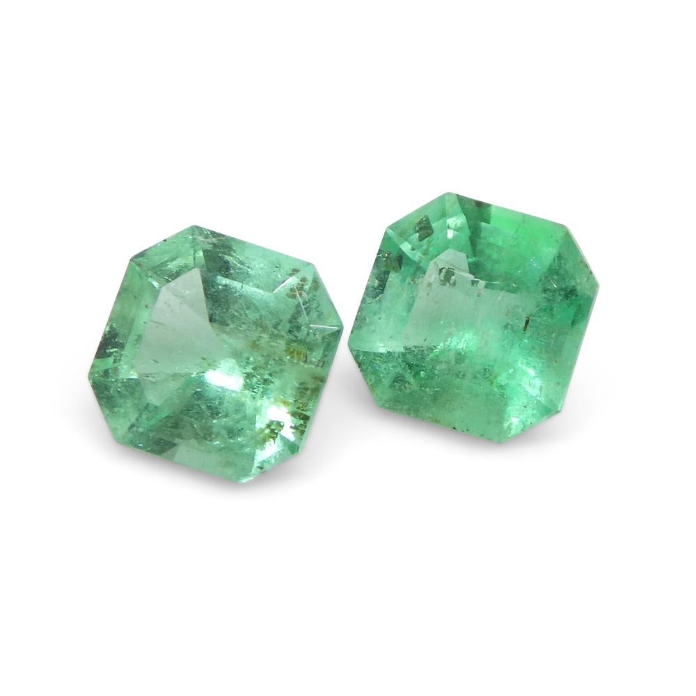0.96ct Pair Square Green Emerald from Colombia For Sale 5