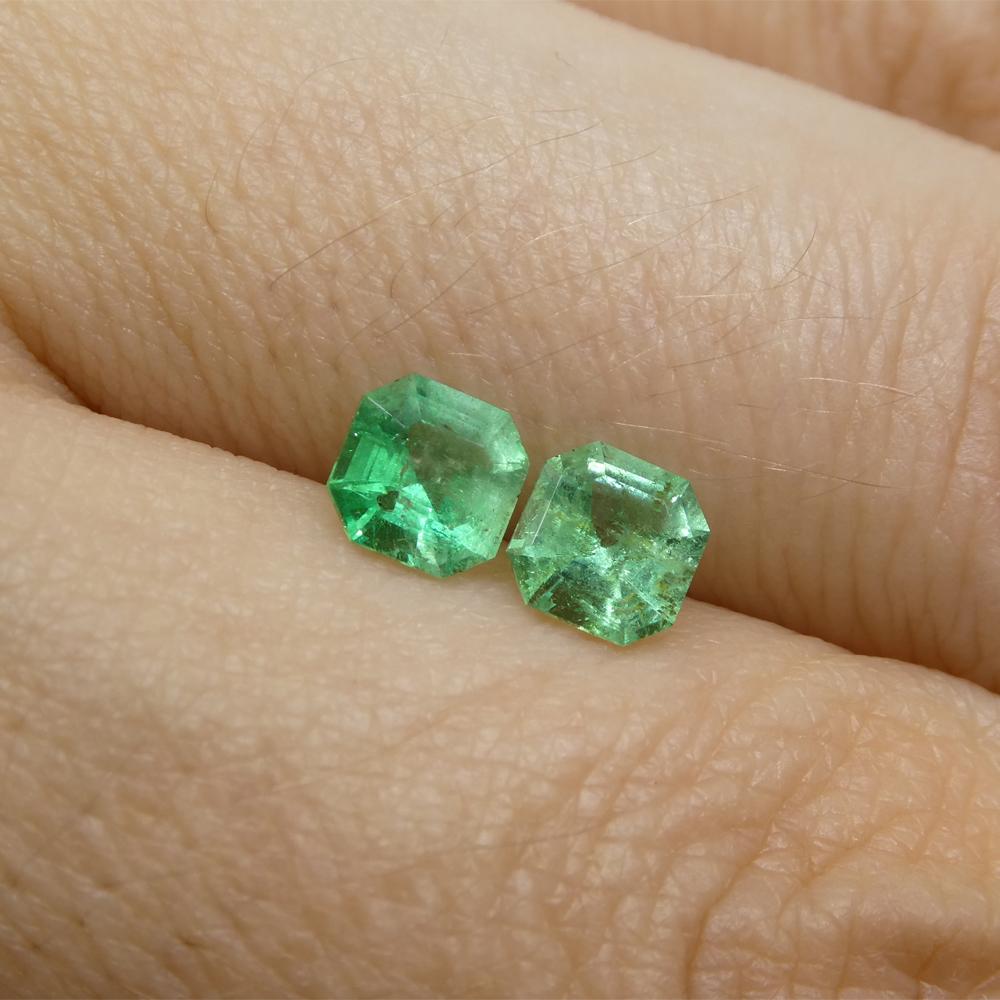 0.96ct Pair Square Green Emerald from Colombia For Sale 6