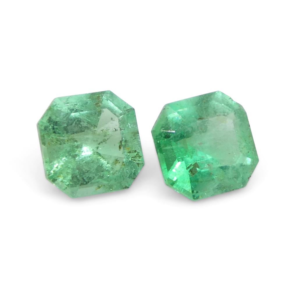 0.96ct Pair Square Green Emerald from Colombia For Sale 7