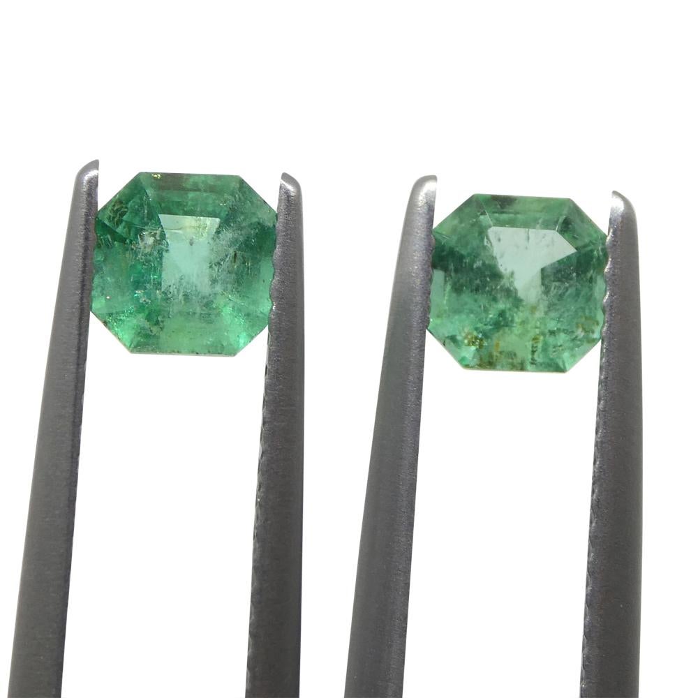 Emerald Cut 0.96ct Pair Square Green Emerald from Colombia For Sale