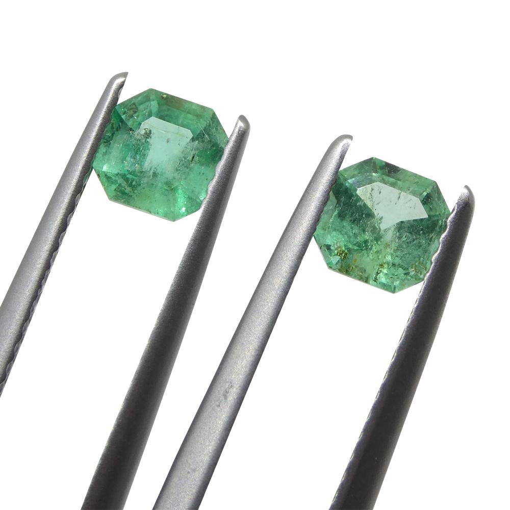 0.96ct Pair Square Green Emerald from Colombia For Sale 1
