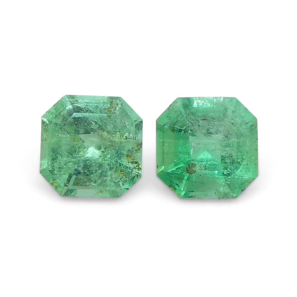 0.96ct Pair Square Green Emerald from Colombia For Sale 3