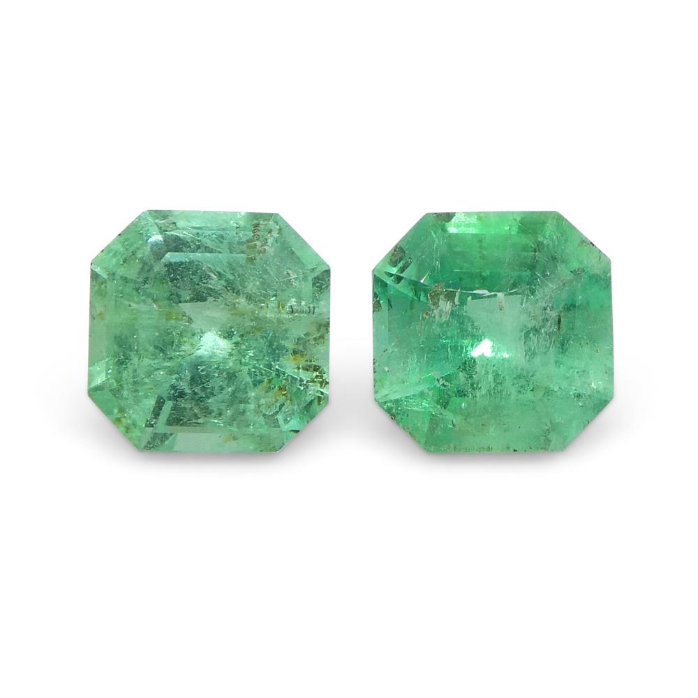 0.96ct Pair Square Green Emerald from Colombia For Sale 4