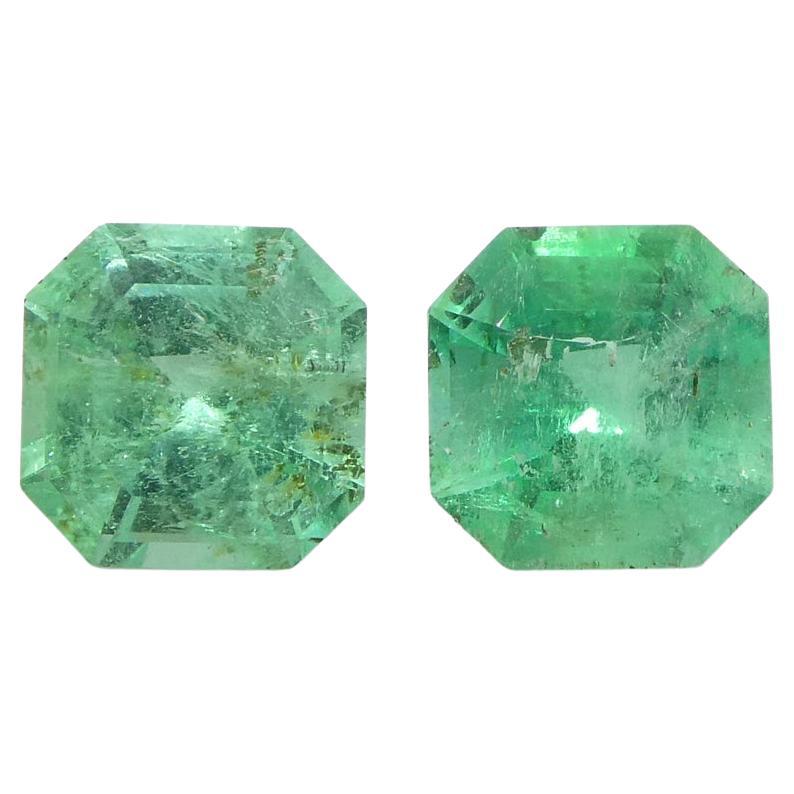 0.96ct Pair Square Green Emerald from Colombia For Sale
