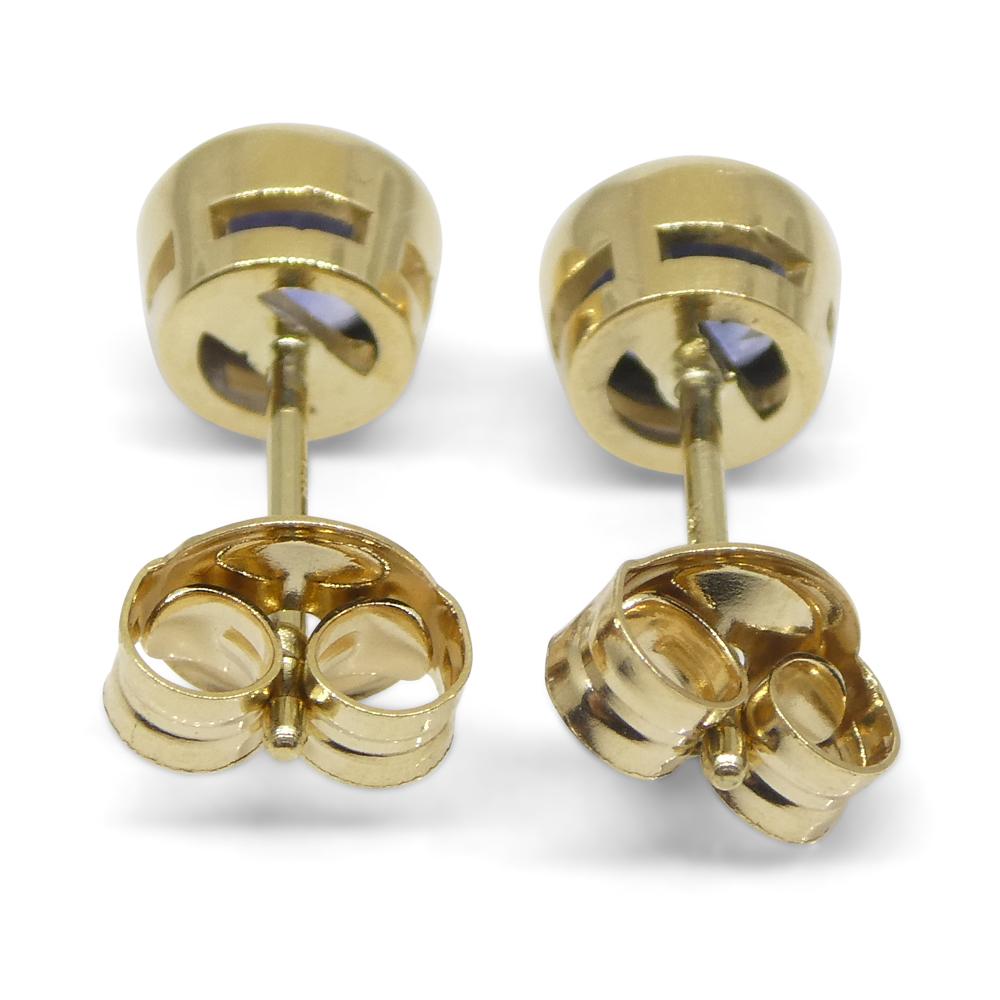 0.96ct Round Blue Sapphire Stud Earrings set in 14k Yellow Gold For Sale 6