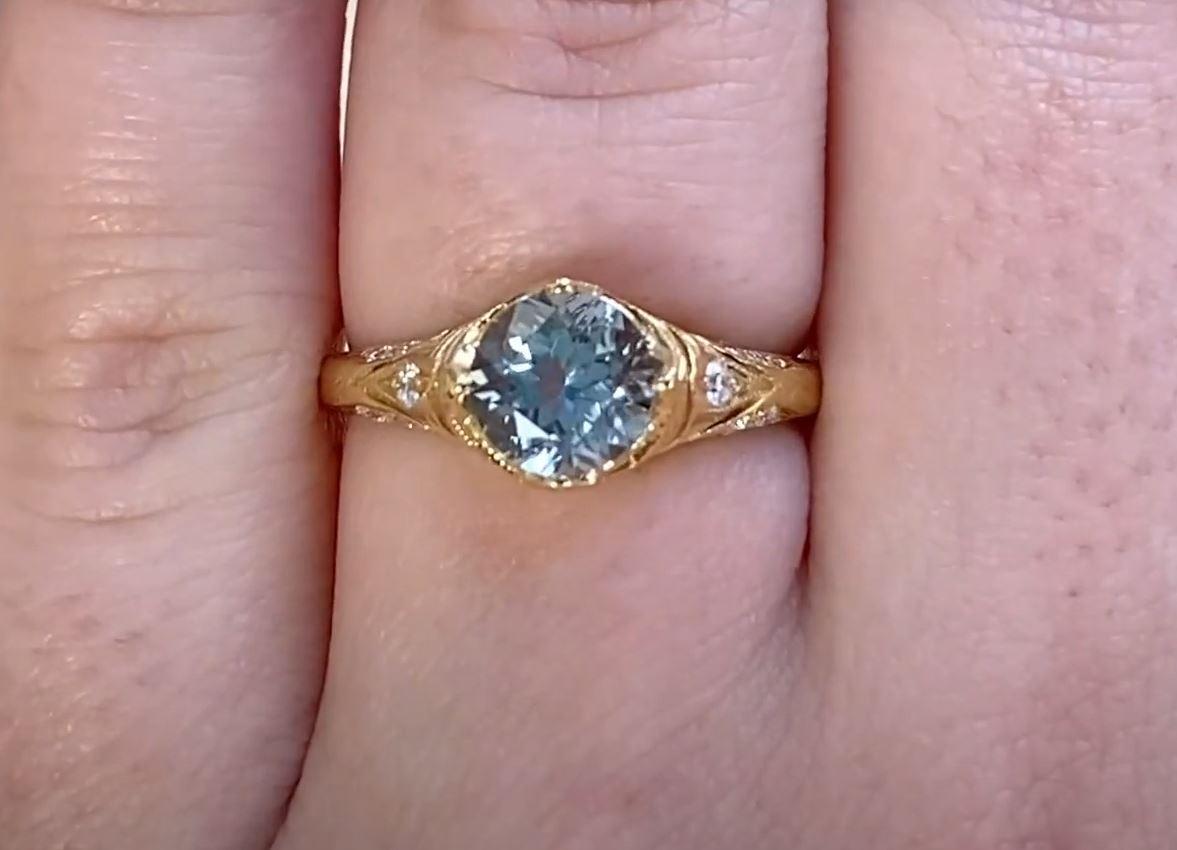 Women's 0.96ct Round Cut Aquamarine Engagement Ring, 18k Yellow Gold For Sale
