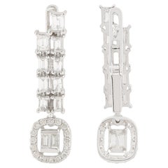 0.96ct SI Clarity HI Color Baguette Emerald Diamond Earrings 18 Karat White Gold