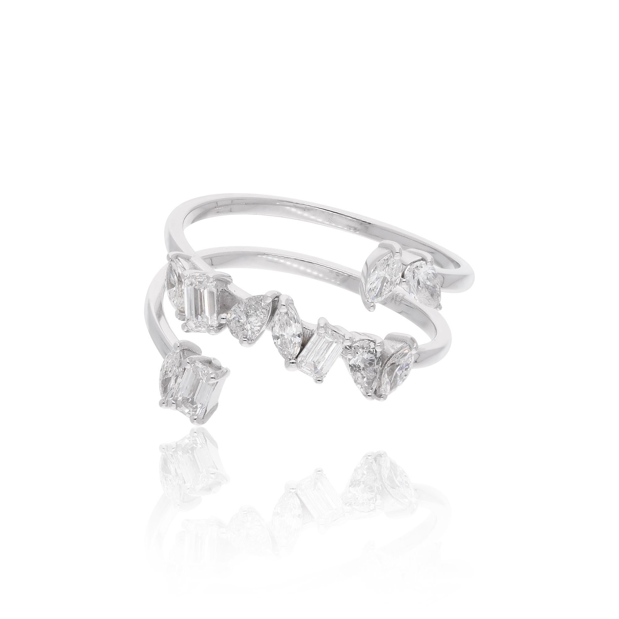 Im Angebot: 0.96Ct SI Reinheit HI Farbe Gemischter Schliff Diamant 14 Karat Weißgold Spiral Ring () 6