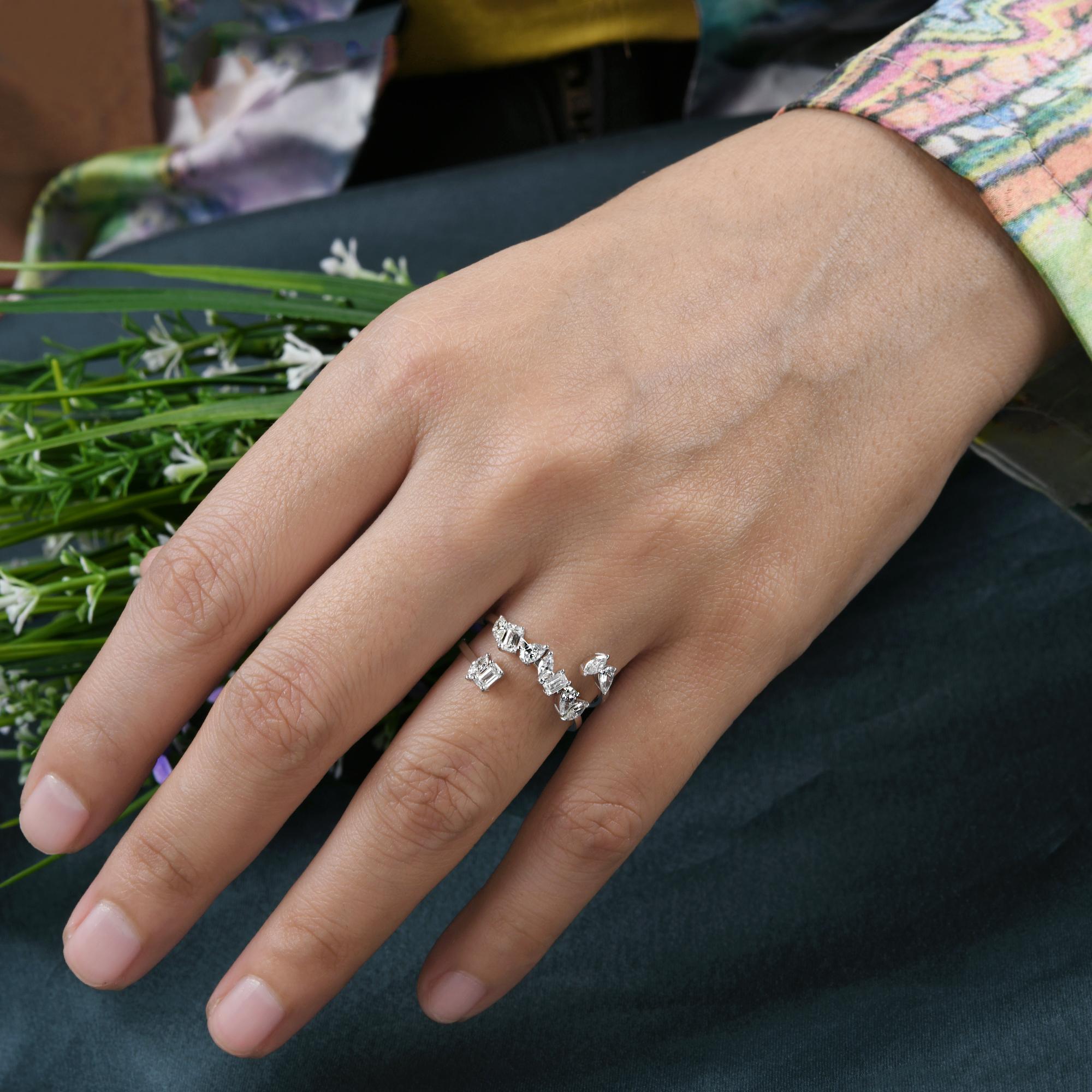 Im Angebot: 0,96 Karat SI Reinheit HI Farbe Gemischter Schliff Diamant 18 Karat Weißgold Spiralring () 2