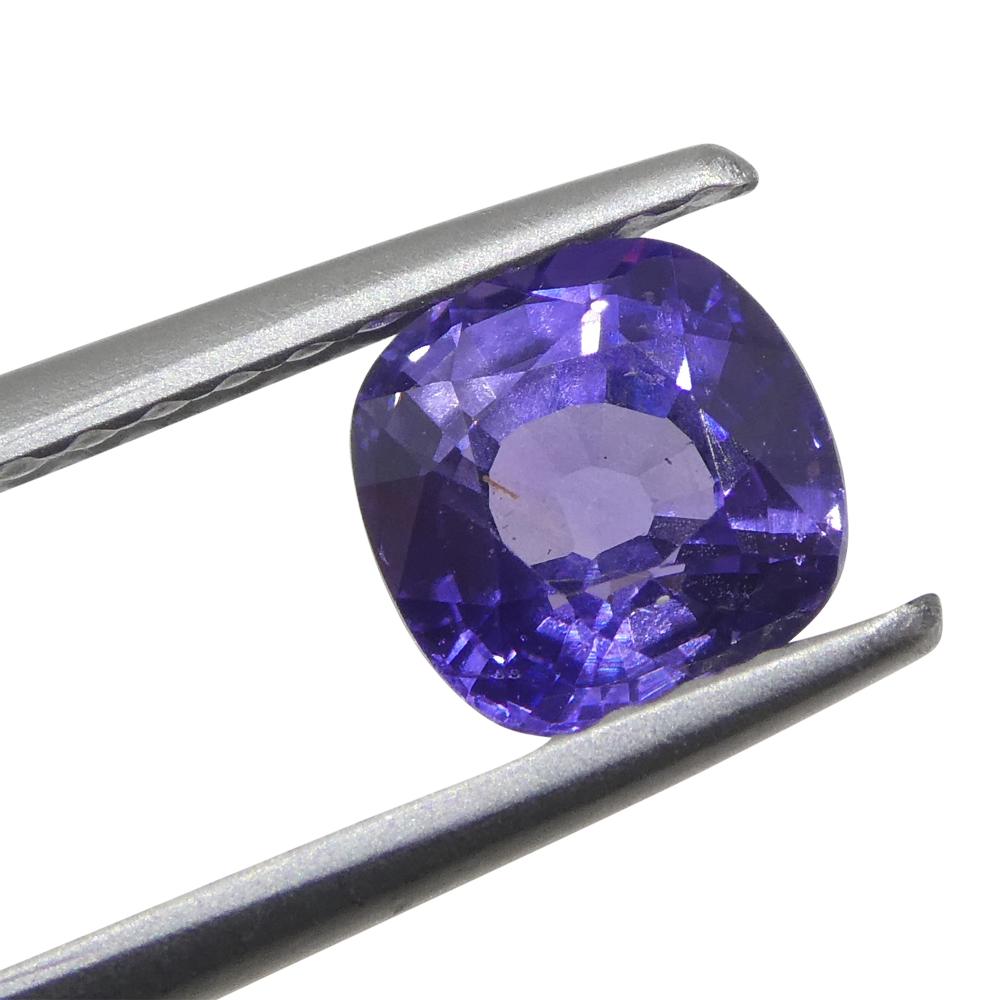 Brilliant Cut 0.96ct Square Cushion Purple Sapphire from East Africa, Unheated For Sale