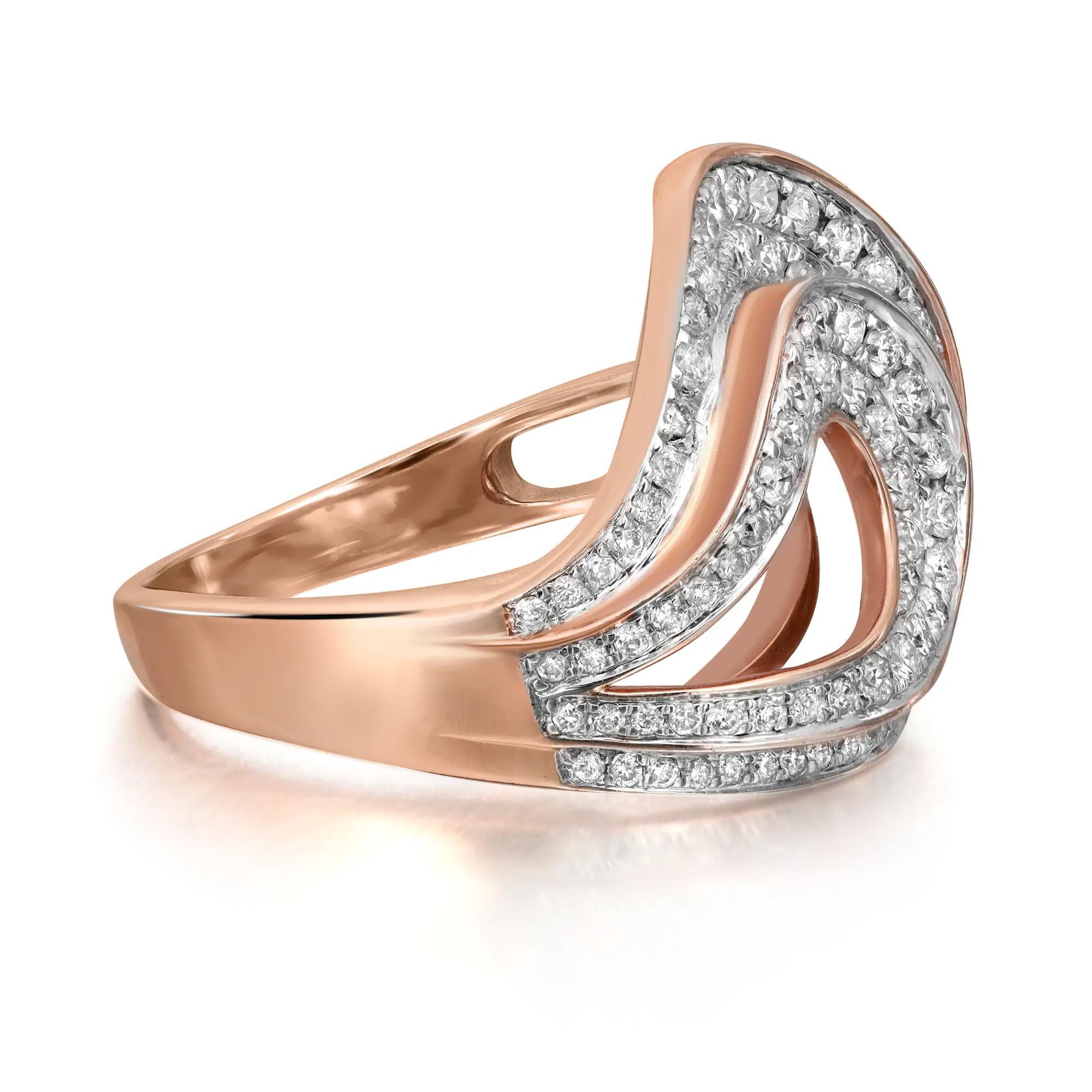 This stunning ladies cocktail ring is a perfect fit for any occasion. Crafted in 14K rose gold. It features pave set round cut diamonds weighing 0.96 carat. Diamond quality: Color H-I and clarity SI1. Ring size 7.5. Total weight: 7.73 grams. Comes