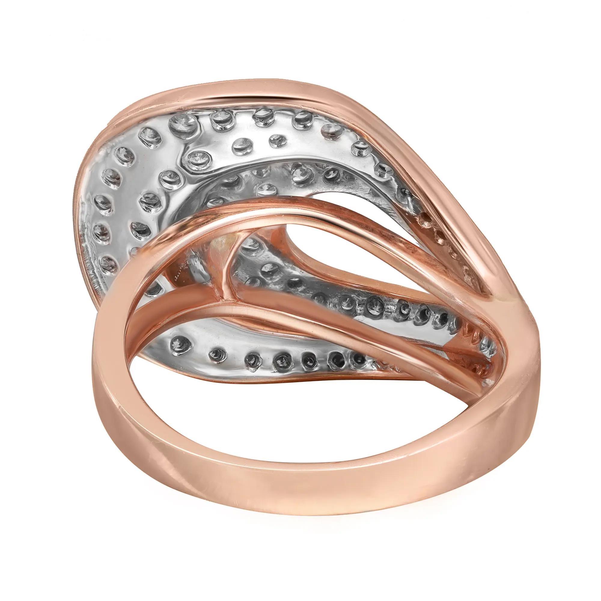 Round Cut 0.96cttw Pave Set Round Diamond Ladies Cocktail Ring 14k Rose Gold For Sale