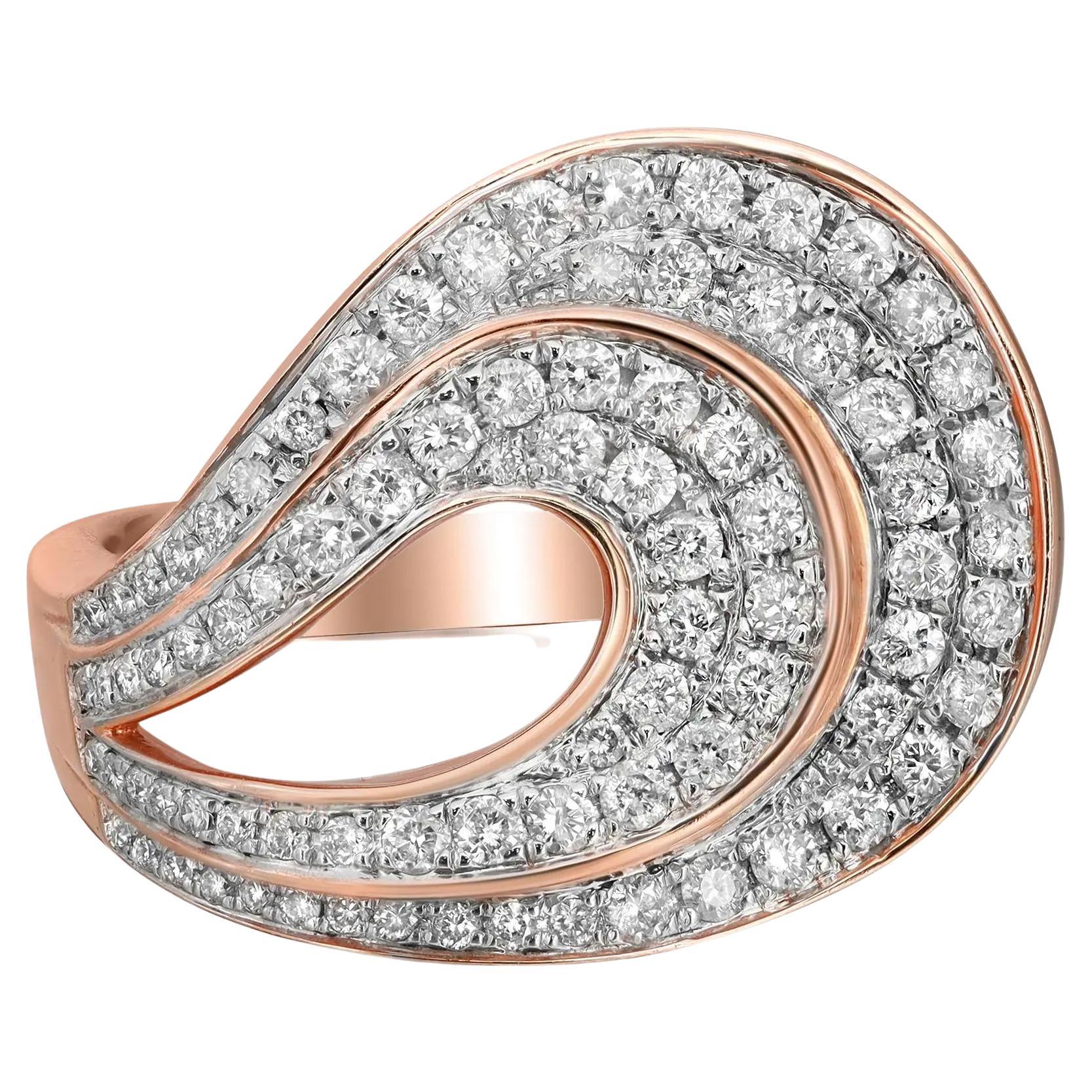 0.96cttw Pave Set Round Diamond Ladies Cocktail Ring 14k Rose Gold For Sale