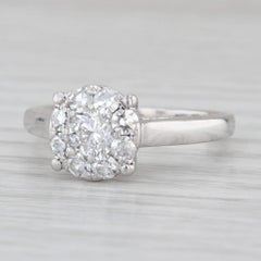 0.96ctw Diamond Cluster Engagement Ring 14k White Gold Size 7.5 Cathedral Band