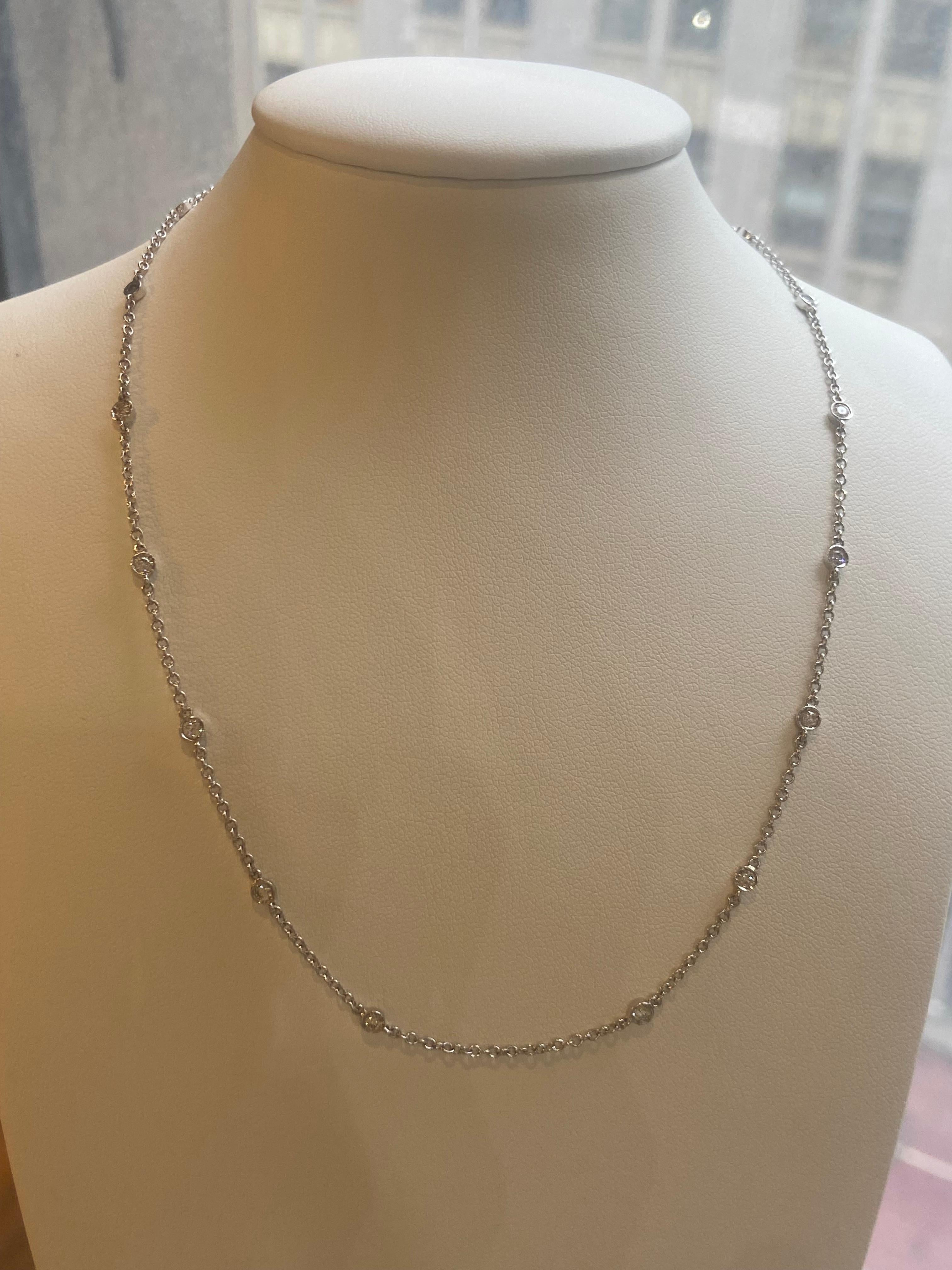 Modern 0.96ctw Diamonds By The Yard Necklace in 14KT White Gold For Sale