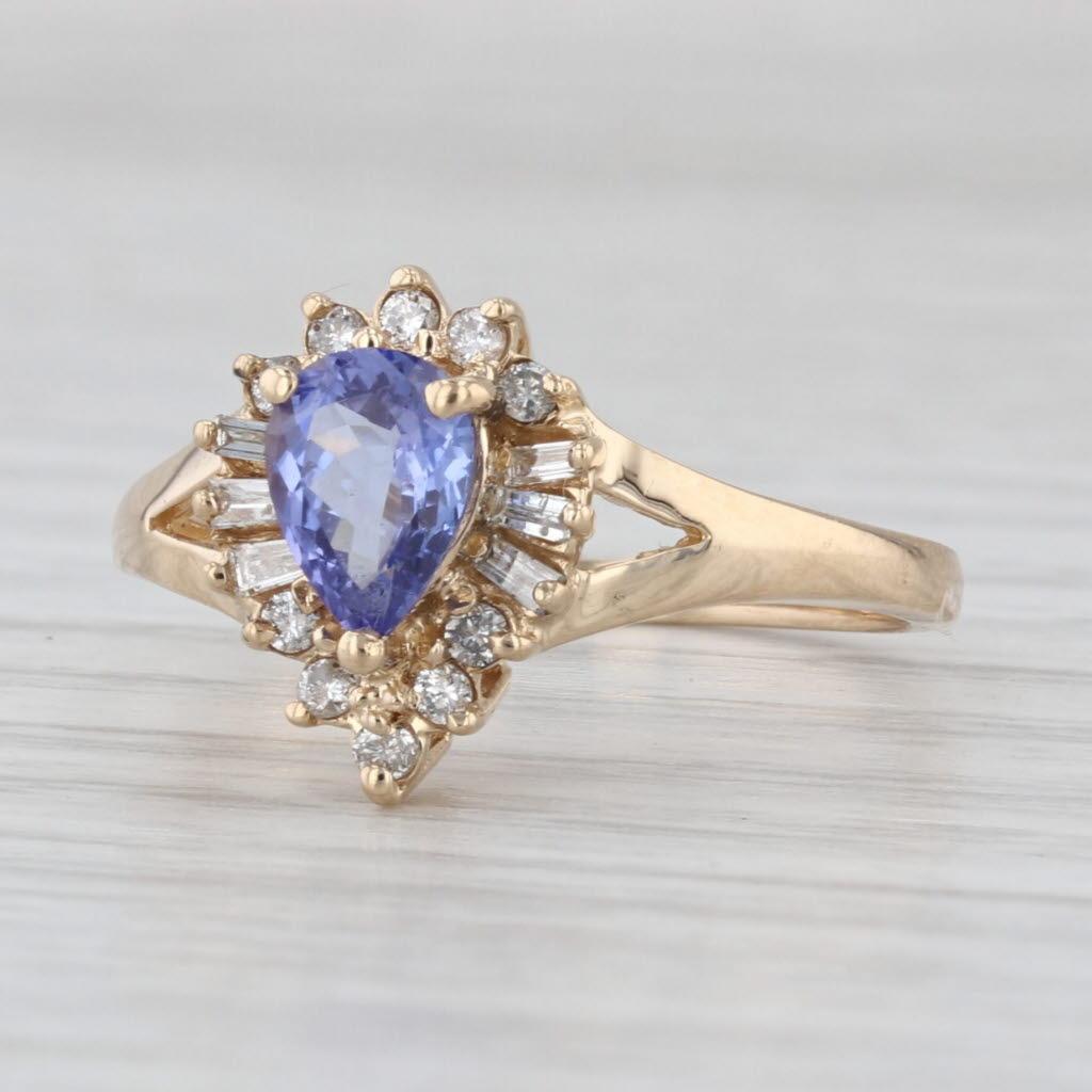 0.96ctw Pear Tanzanite Diamond Halo Ring 14k Yellow Gold Size 7 Engagement For Sale
