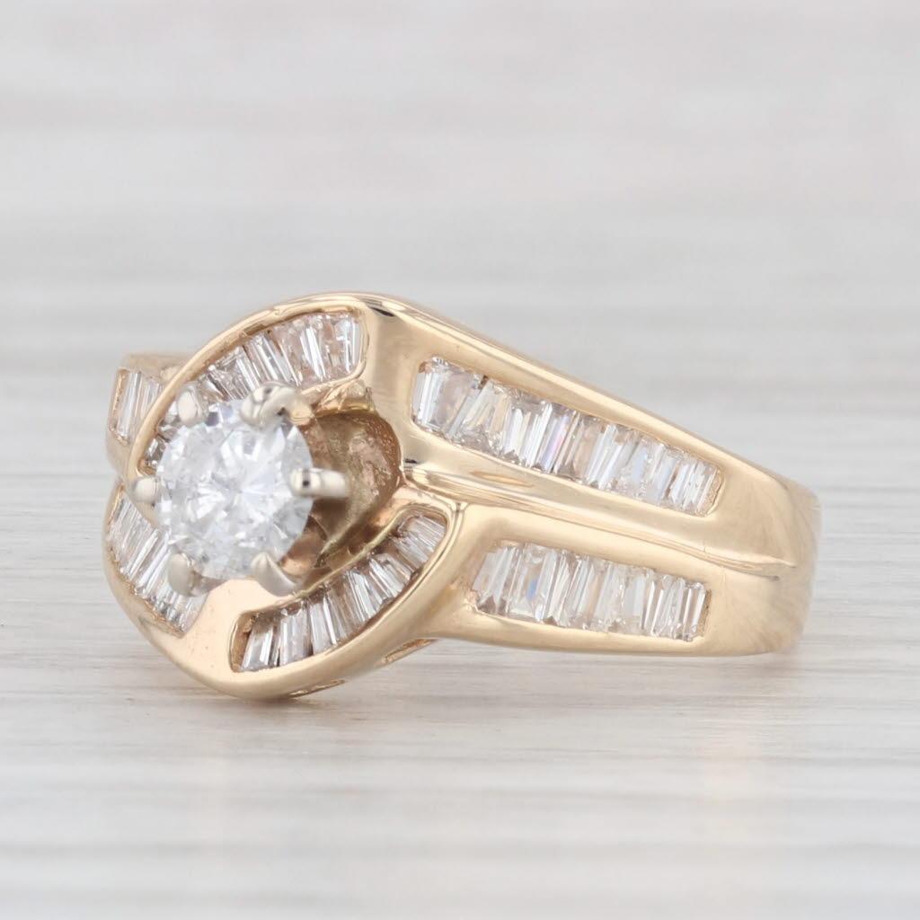 0.96ctw Round Diamond Engagement Ring 14k Yellow Gold Bypass Size 8.75 In Good Condition In McLeansville, NC
