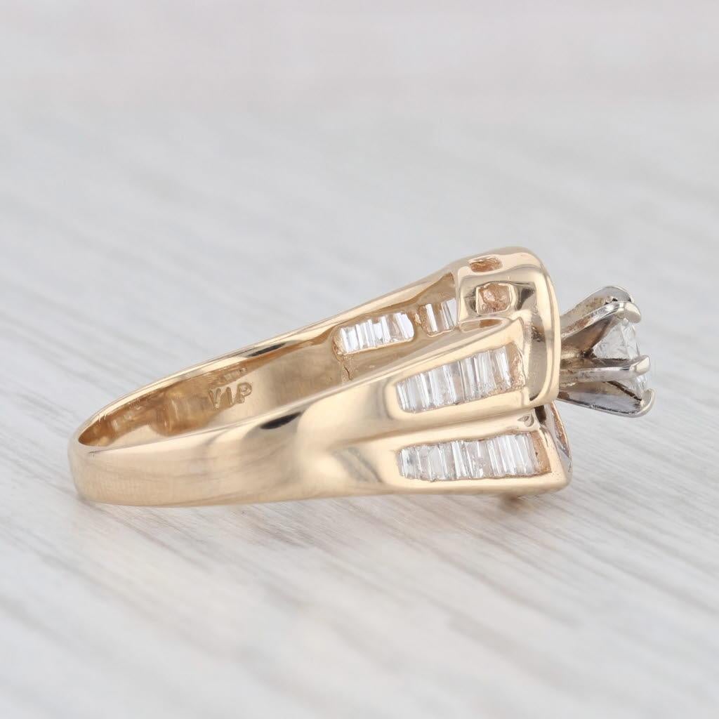 0.96ctw Round Diamond Engagement Ring 14k Yellow Gold Bypass Size 8.75 1