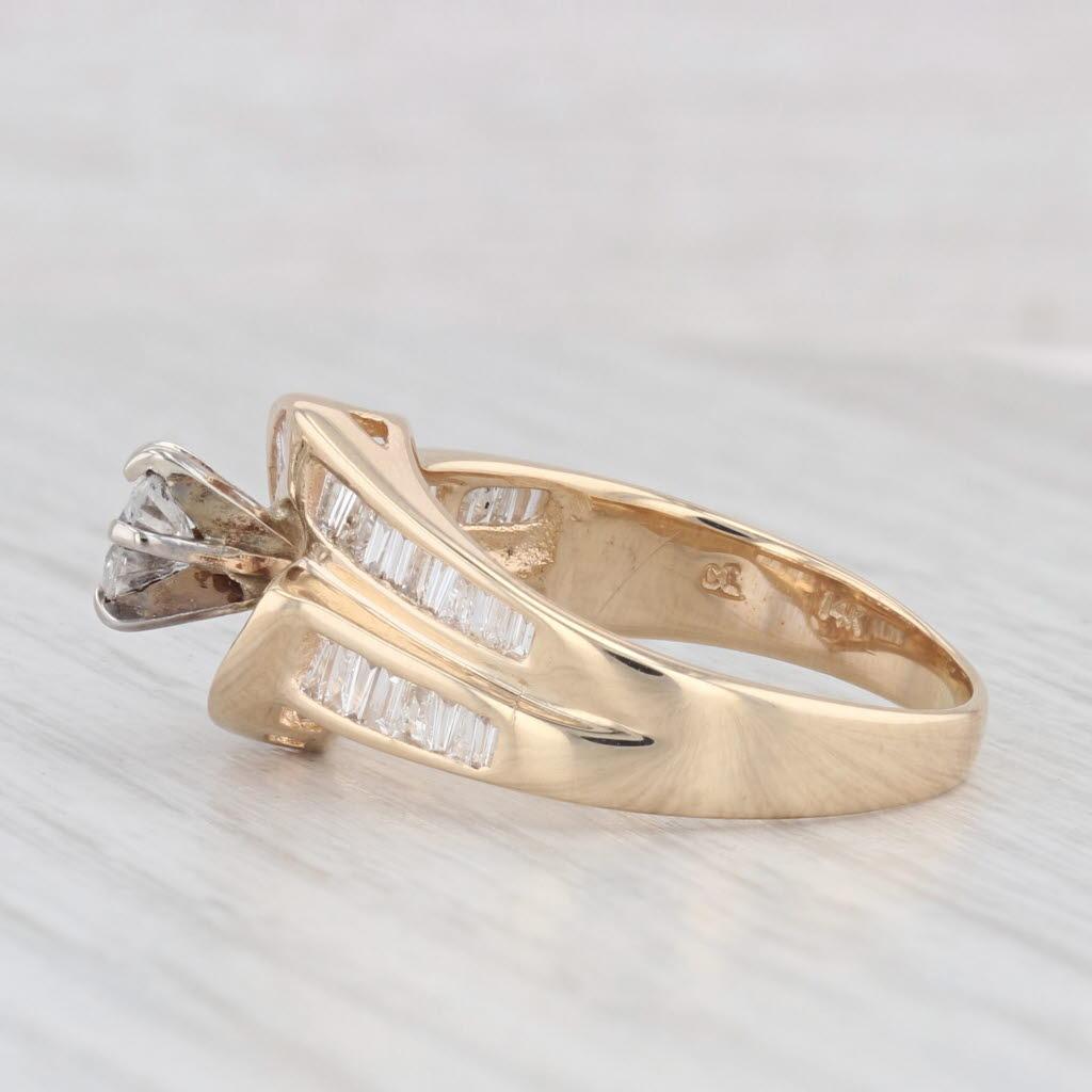 0.96ctw Round Diamond Engagement Ring 14k Yellow Gold Bypass Size 8.75 2