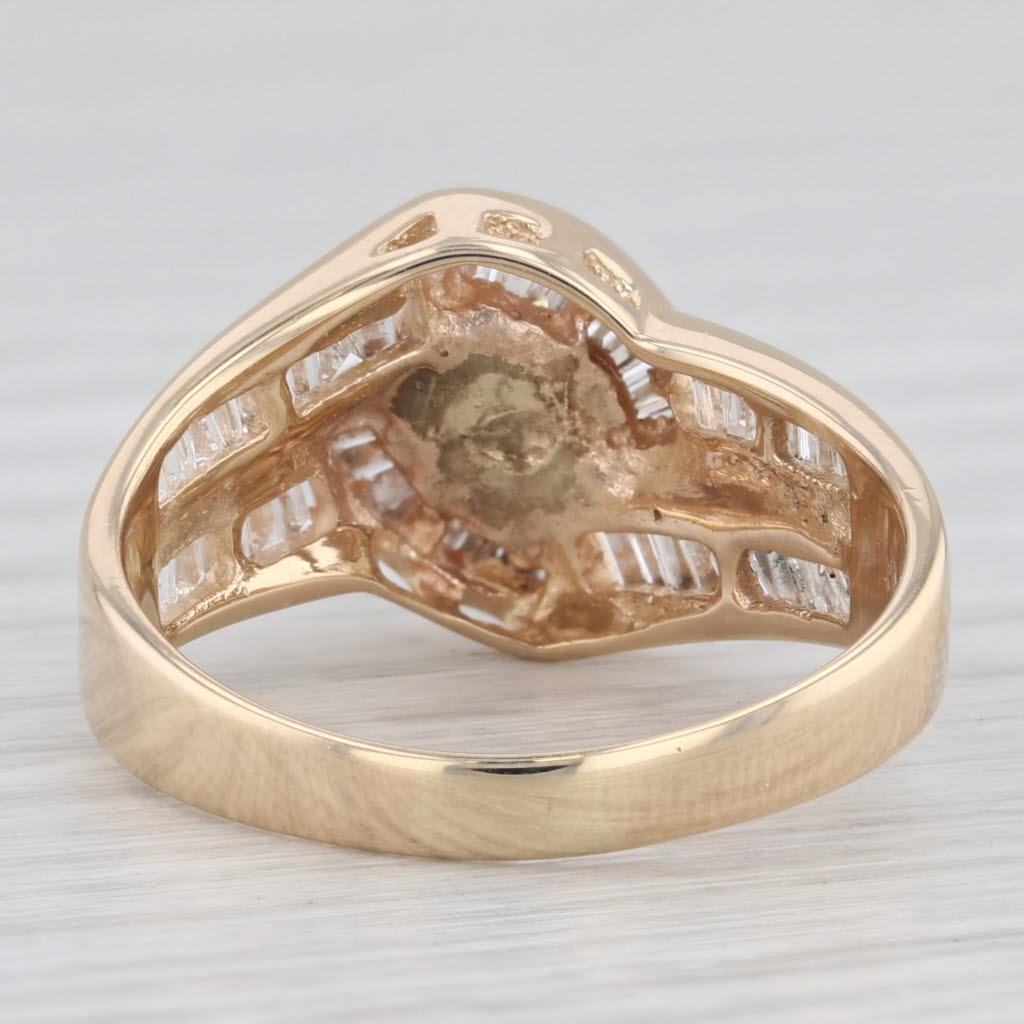 0.96ctw Round Diamond Engagement Ring 14k Yellow Gold Bypass Size 8.75 3
