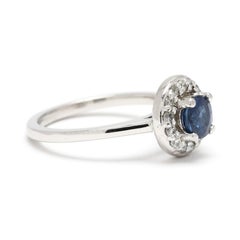 0.96ctw Sapphire & Diamond Halo Ring, Platinum, Ring Size 4.5, Engagement
