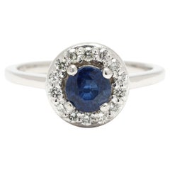 0.96ctw Sapphire & Diamond Halo Ring, Platinum, Ring Size 4.5, Engagement