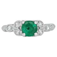 0.96tcw 14K Colombian Emerald-Round Cut & Round Cut Diamond Floral Ring