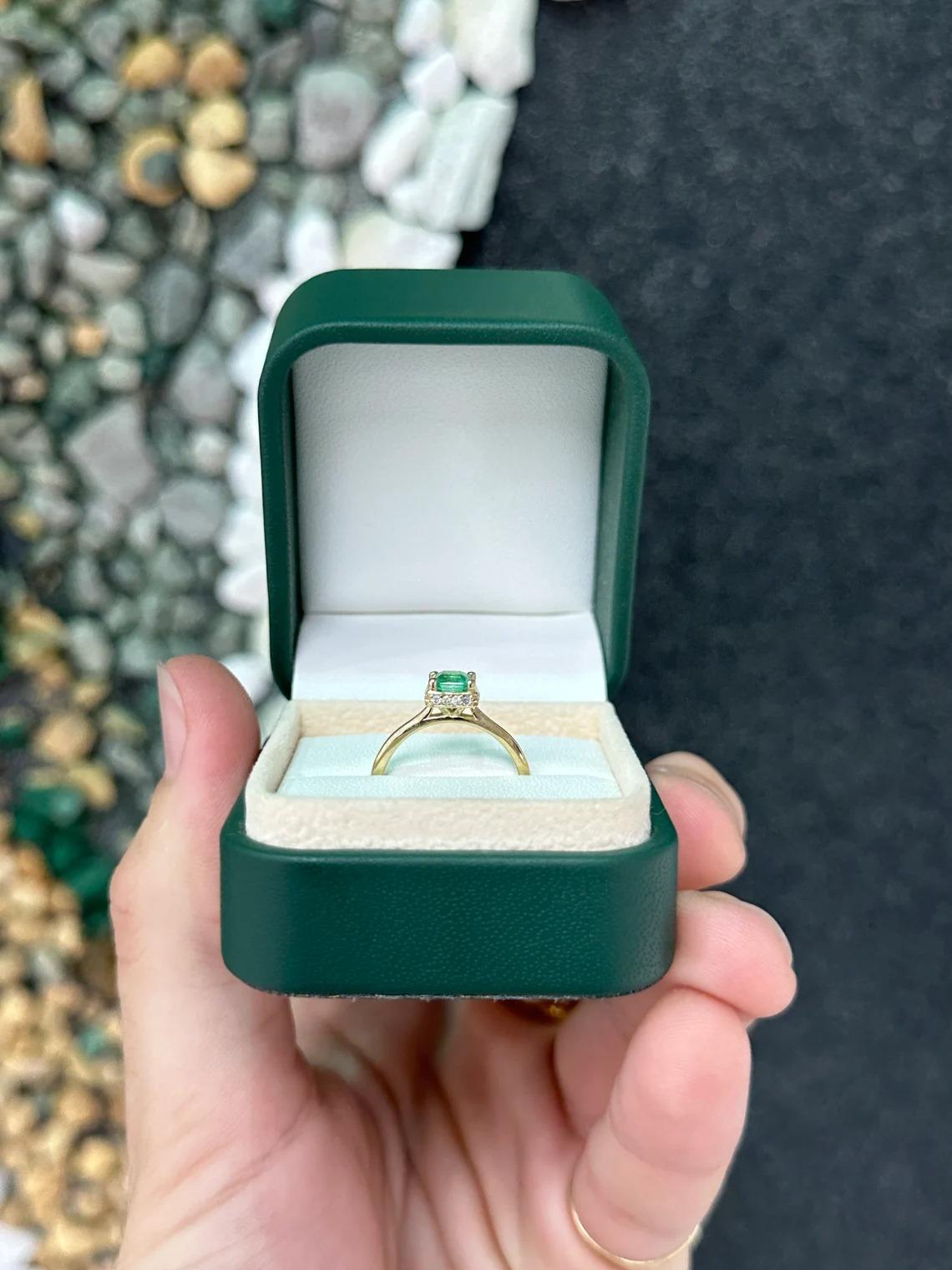0.96tcw 14K Vivid Green Asscher Cut Emerald & Hidden Diamond Halo Prong Set Ring For Sale 1
