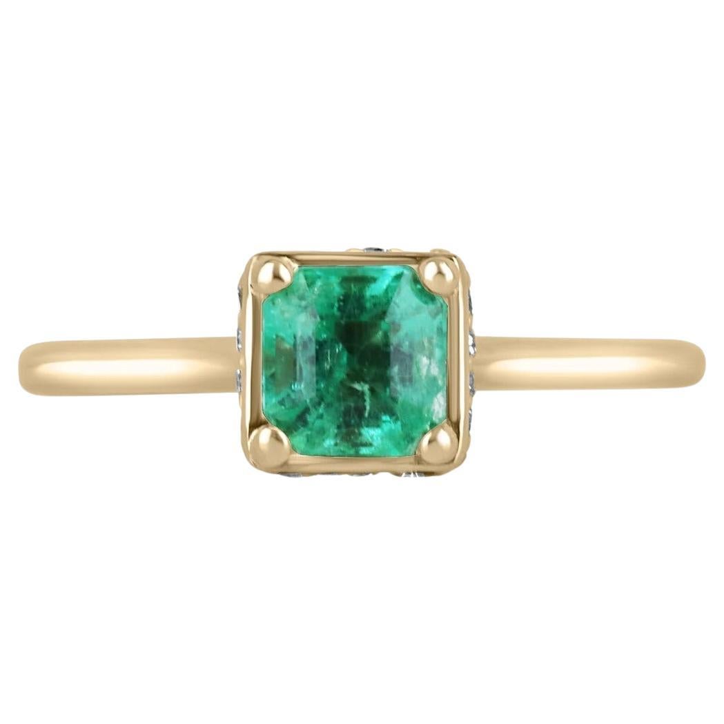 0.96tcw 14K Vivid Green Asscher Cut Emerald & Hidden Diamond Halo Prong Set Ring