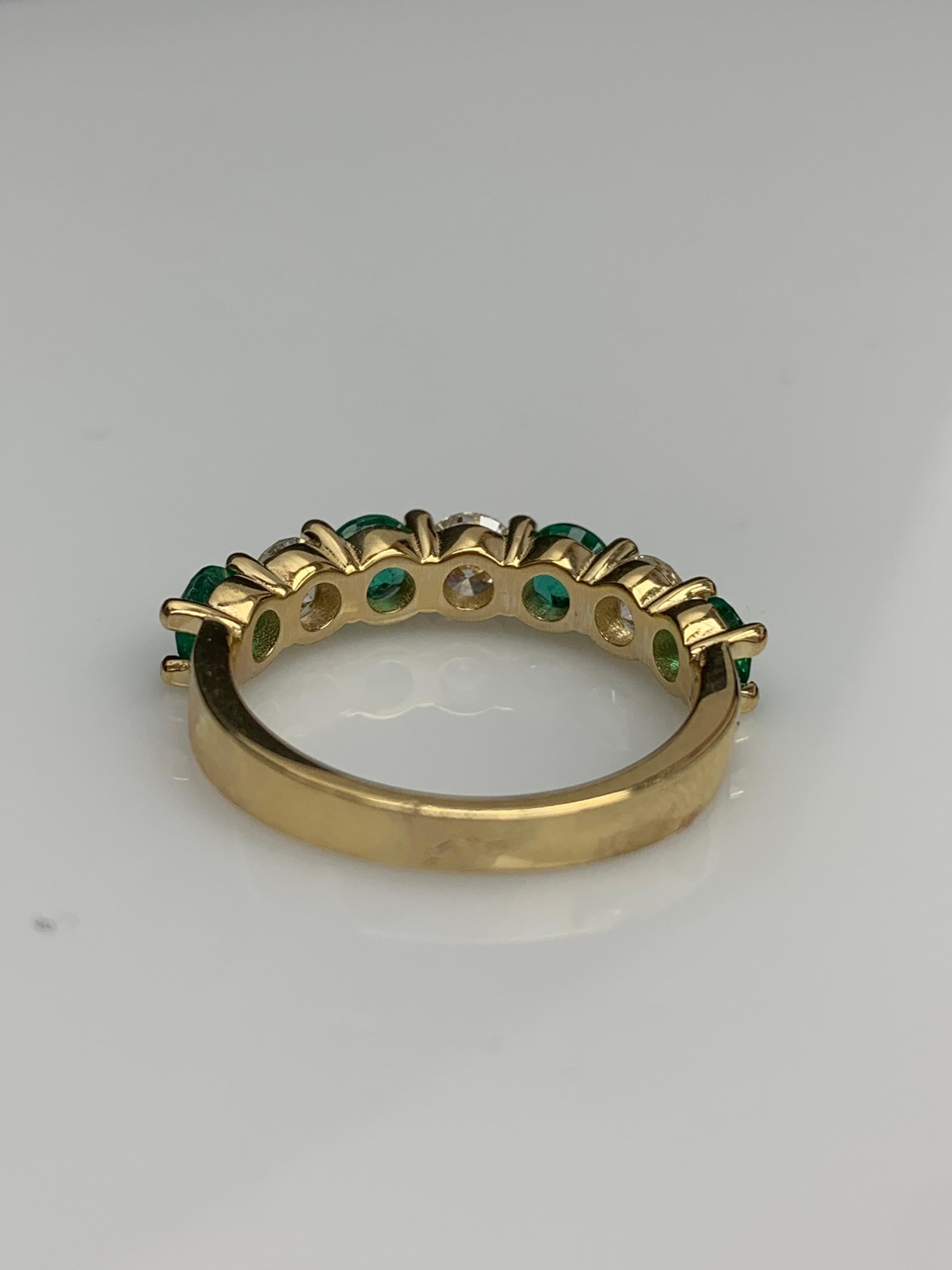 0.97 Carat Alternating Emerald and Diamond Halfway Wedding Band 14K Yellow Gold For Sale 4
